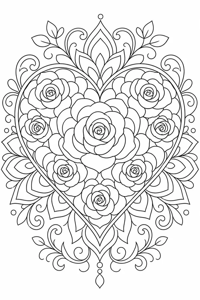 Heart Mandala Rose Heart coloring page