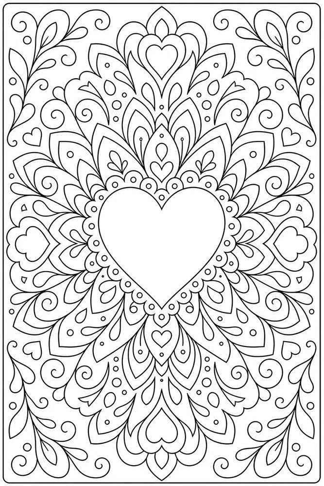 Heart Mandala Scalloped Heart coloring page