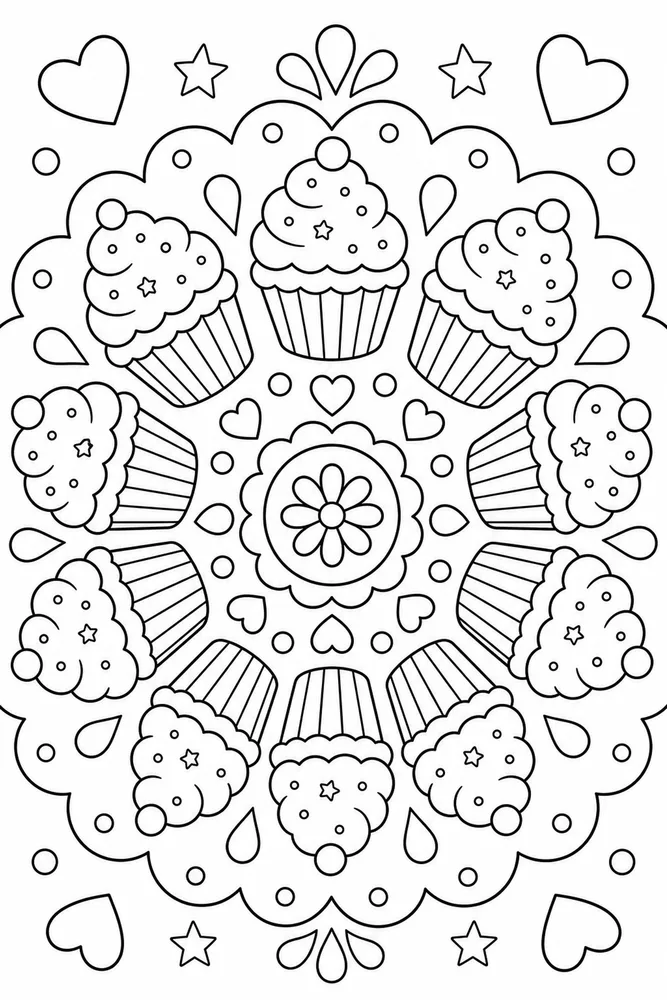 Kids Mandala Cupcake Ring coloring page