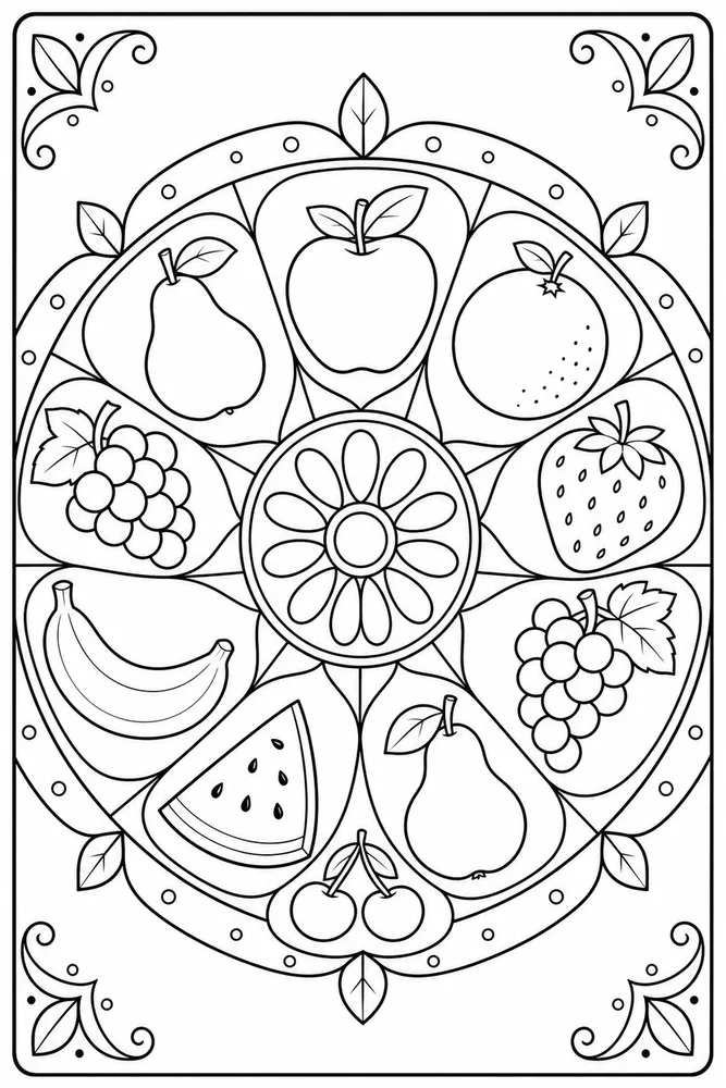 Kids Mandala Fruit Circle coloring page