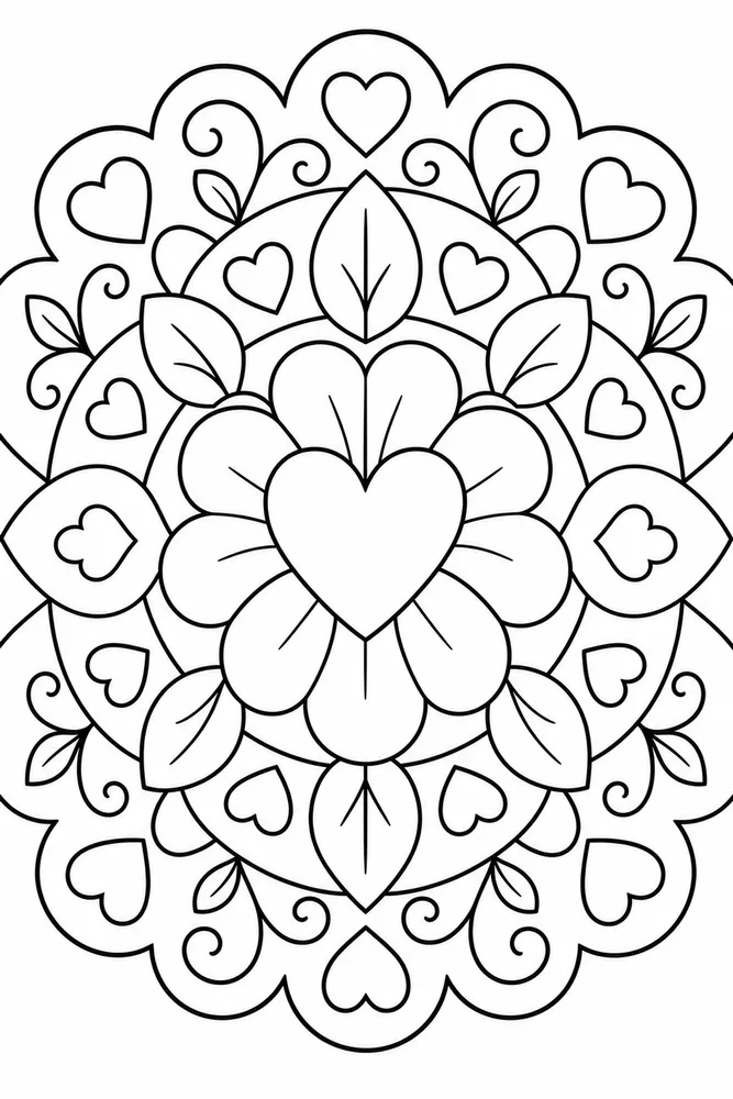 Kids Mandala Heart Flower coloring page