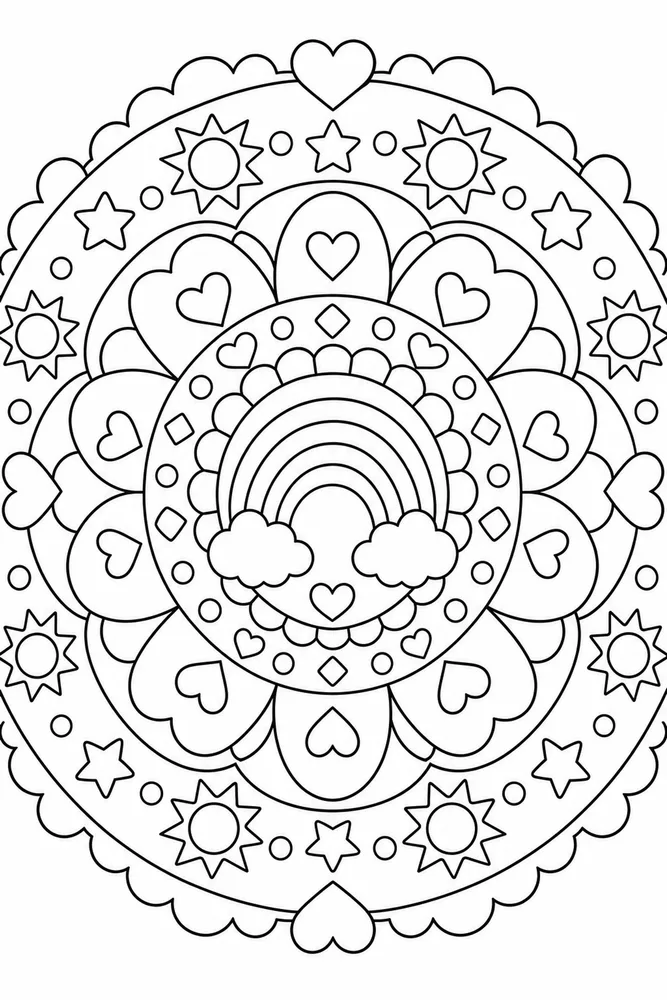 Kids Mandala Rainbow Ring coloring page