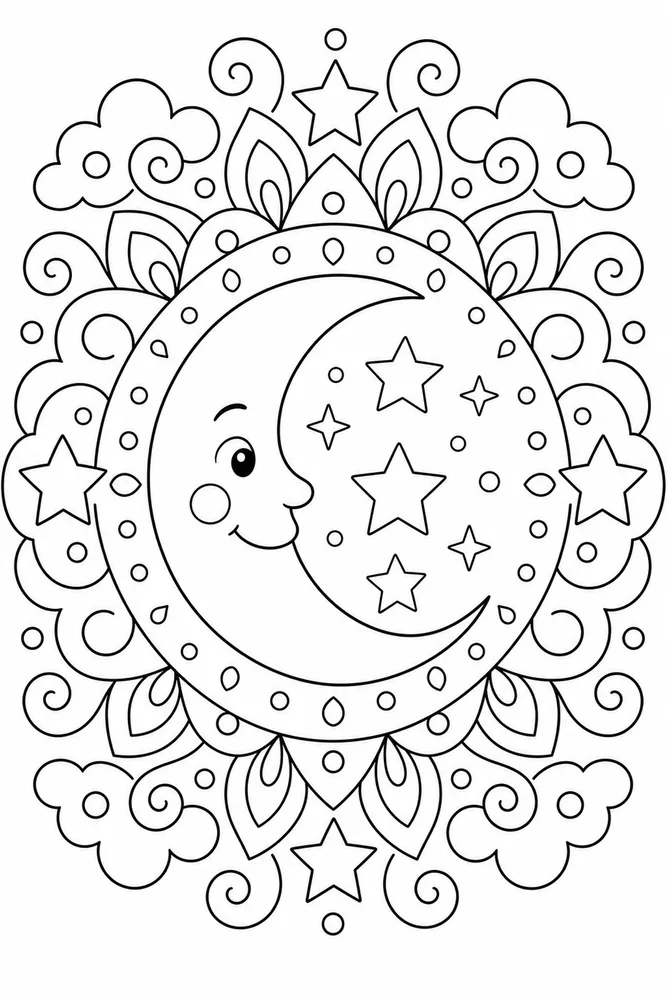 Kids Mandala Smiling Moon coloring page