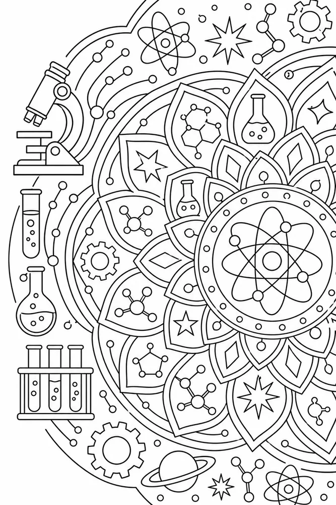 Science Mandala Science mandala close up detail coloring page