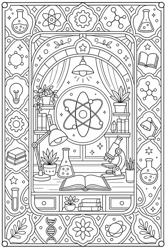 Science Mandala Science mandala cozy indoor moment coloring page