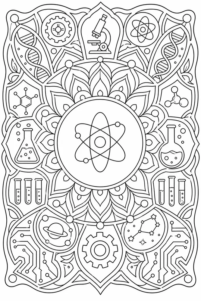 Science Mandala Science mandala decorative border coloring page