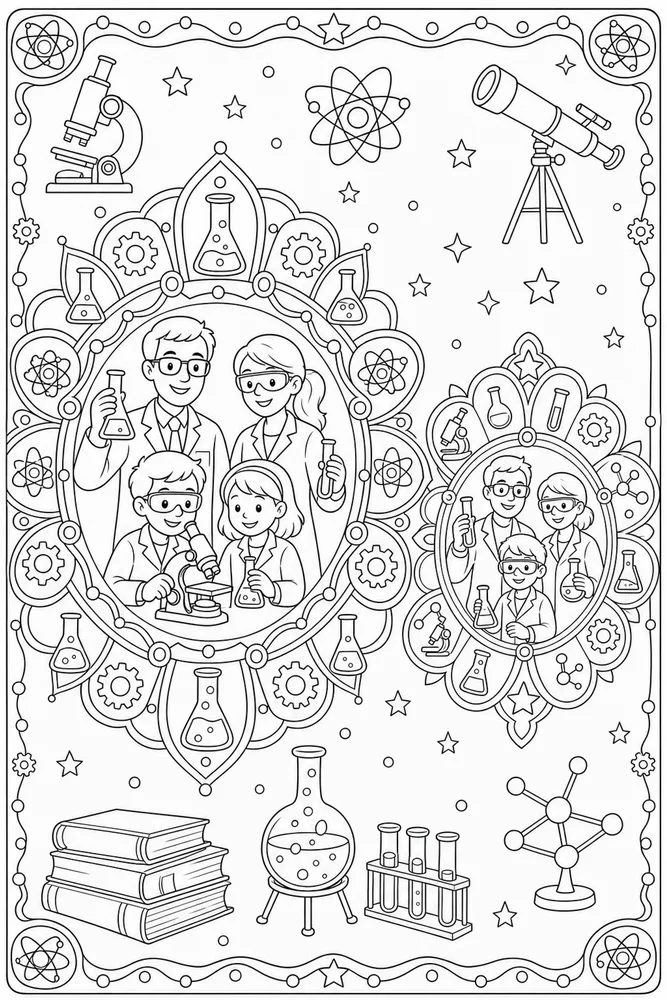 Science Mandala Science mandala family scene coloring page