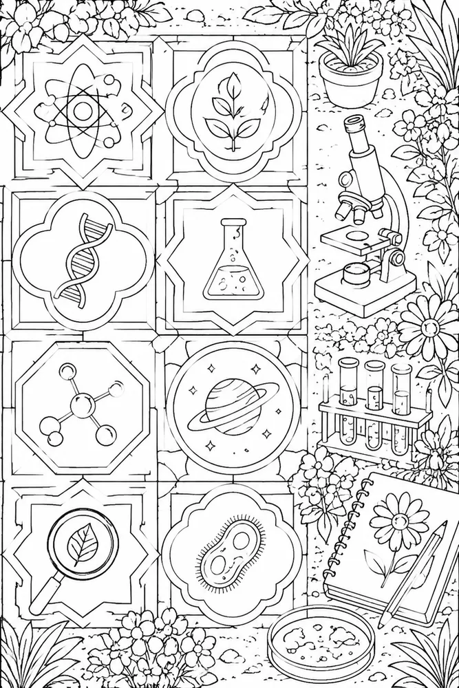 Science Mandala Science mandala garden setting coloring page