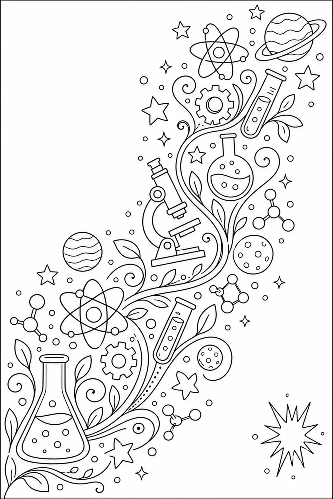 Science Mandala Science mandala playful pose coloring page