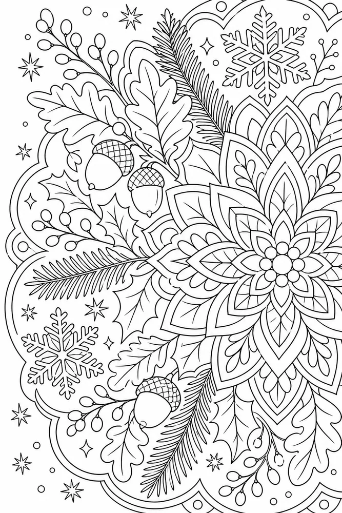 Seasonal Mandala Seasonal mandala close up detail coloring page