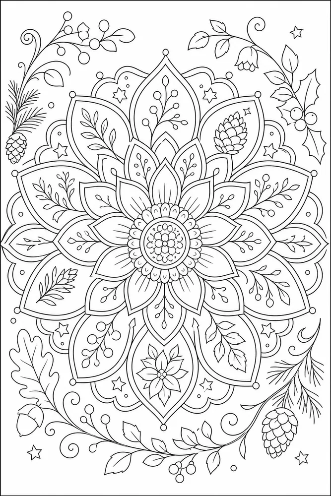 Seasonal Mandala Coloring Pages preview: Seasonal Mandala Seasonal mandala front portrait coloring page