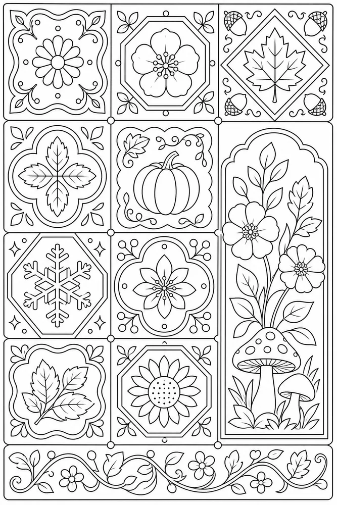 Seasonal Mandala Seasonal mandala garden setting coloring page