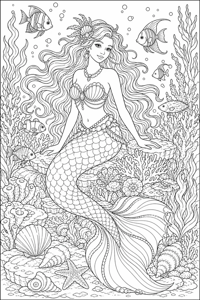 Free Mermaid Coloring Pages preview
