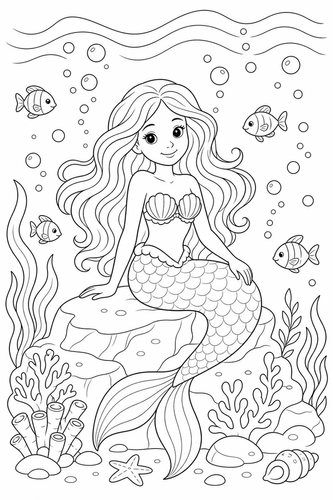 Beautiful Mermaid Bubble Trail coloring page