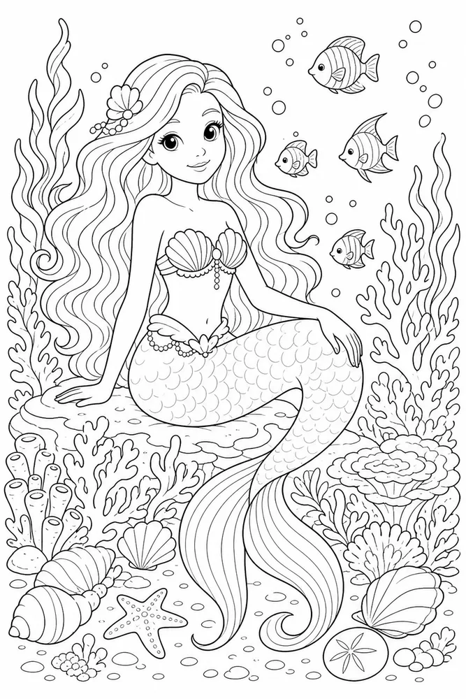 Beautiful Mermaid Coral Garden coloring page