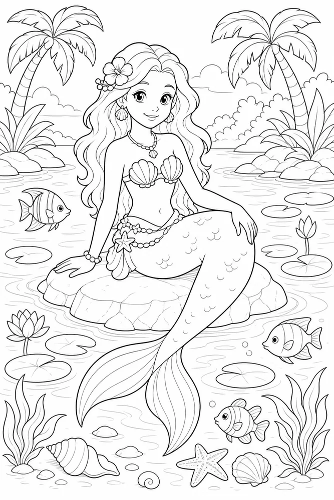 Beautiful Mermaid Lagoon Pose coloring page