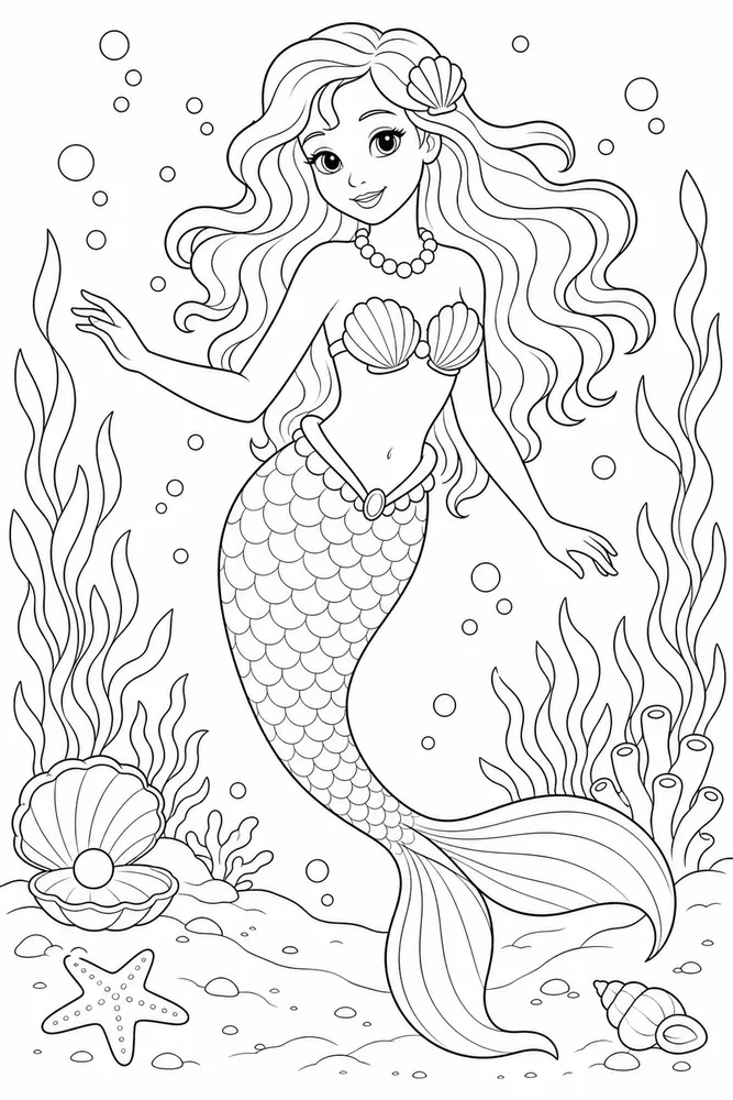 Beautiful Mermaid Pearl Necklace coloring page