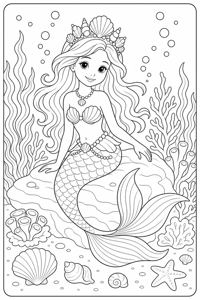 Beautiful Mermaid Shell Crown coloring page