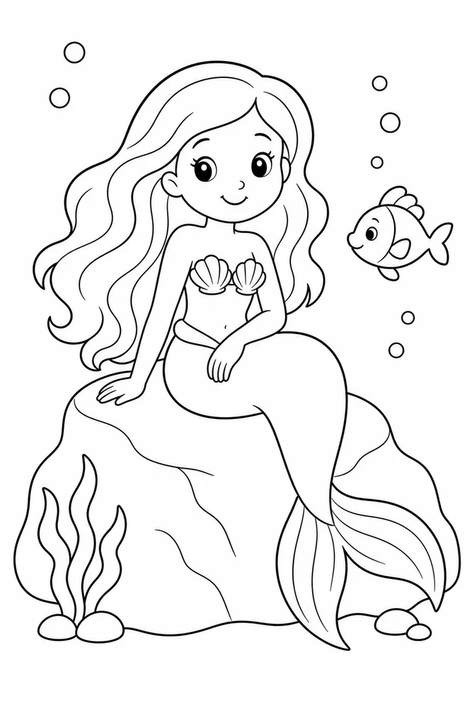 Easy Mermaid Simple Mermaid Sitting coloring page