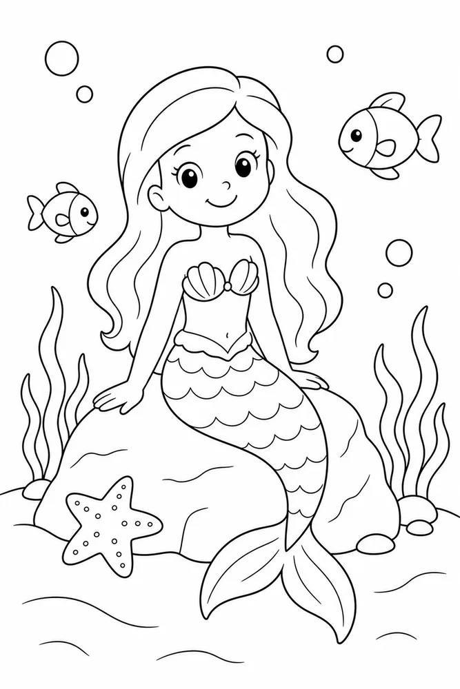 Easy Mermaid Simple Tail coloring page
