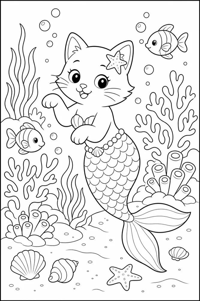 Mermaid Cat Reef Play coloring page