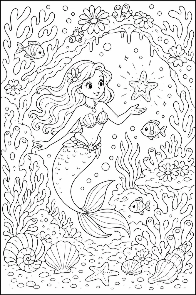 Mermaid Magic Enchanted Coral coloring page