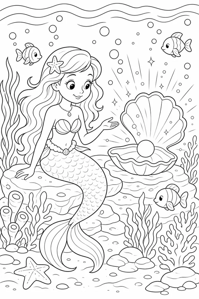 Mermaid Magic Glowing Shell coloring page