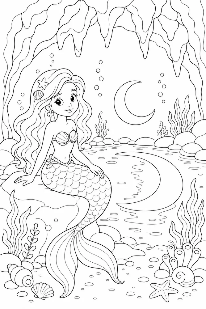 Mermaid Magic Moon Pool coloring page