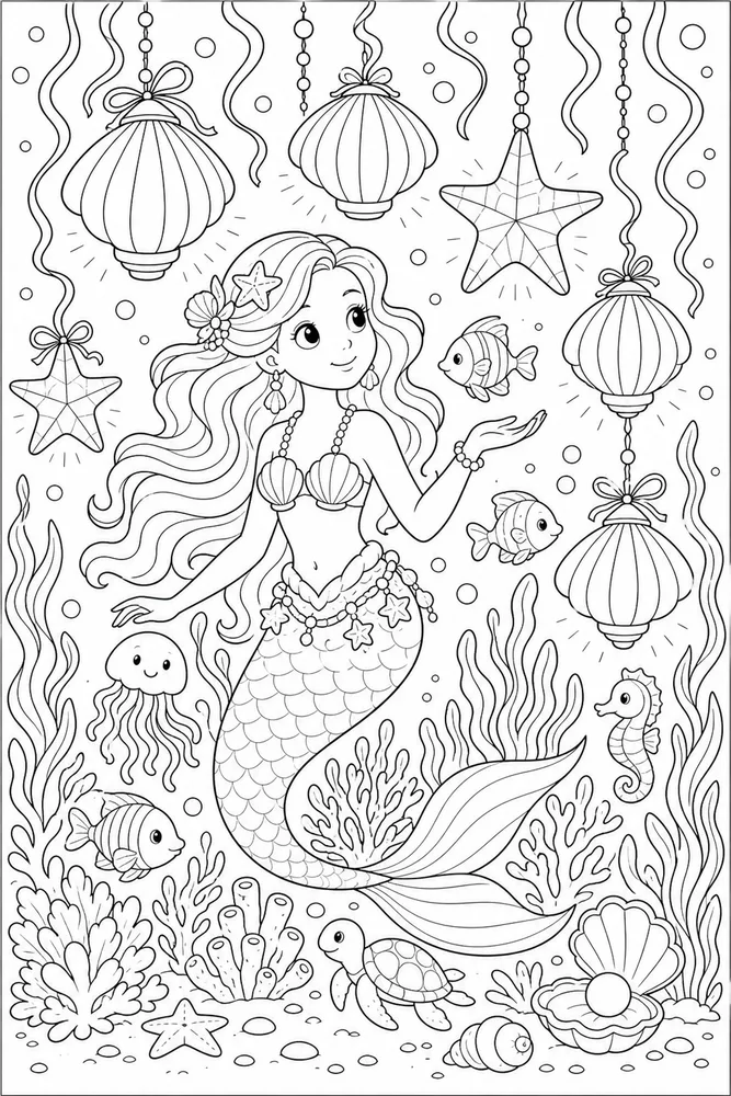 Mermaid Magic Sea Lanterns coloring page