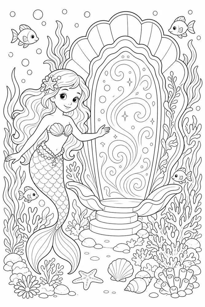 Mermaid Magic Shell Portal coloring page