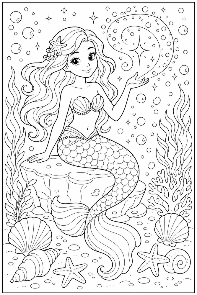 Mermaid Magic Swirl Bubbles coloring page