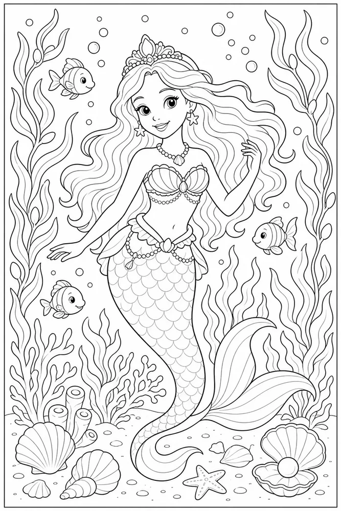 Mermaid Princess Kelp Garden coloring page