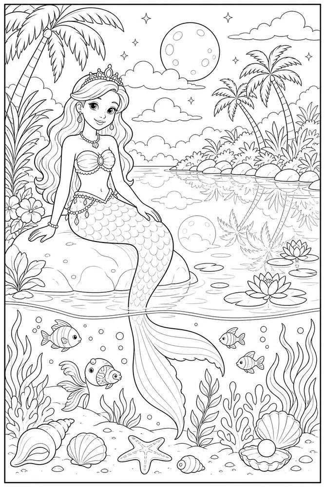 Mermaid Princess Lagoon Mirror coloring page