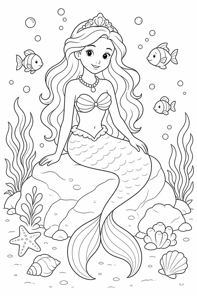 Mermaid Princess Pearl Necklace coloring page