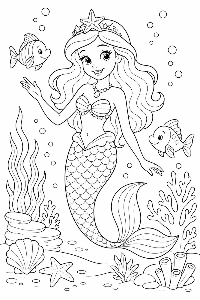Mermaid Princess Starfish Tiara coloring page