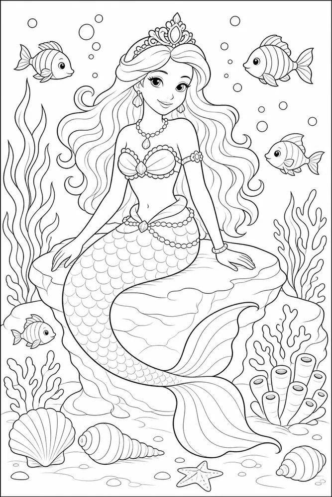 Mermaid Princess Tail Pose coloring page