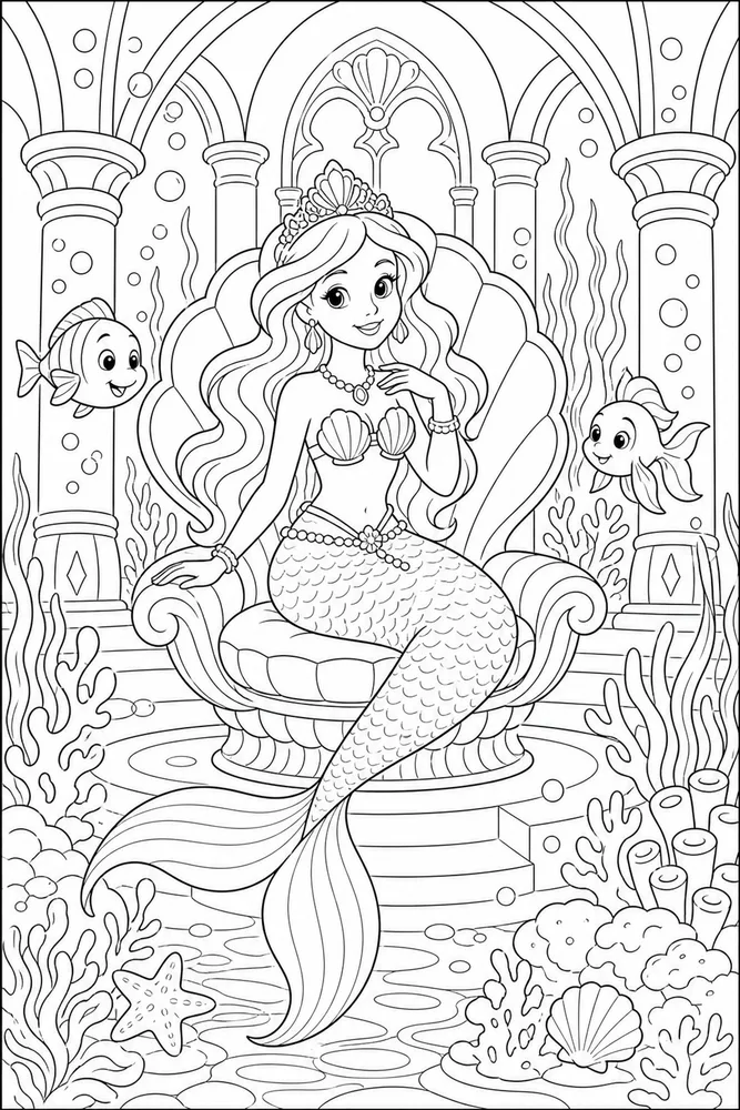 Mermaid Princess Underwater Palace coloring page