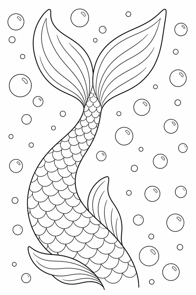Mermaid Tail Tail And Bubbles coloring page