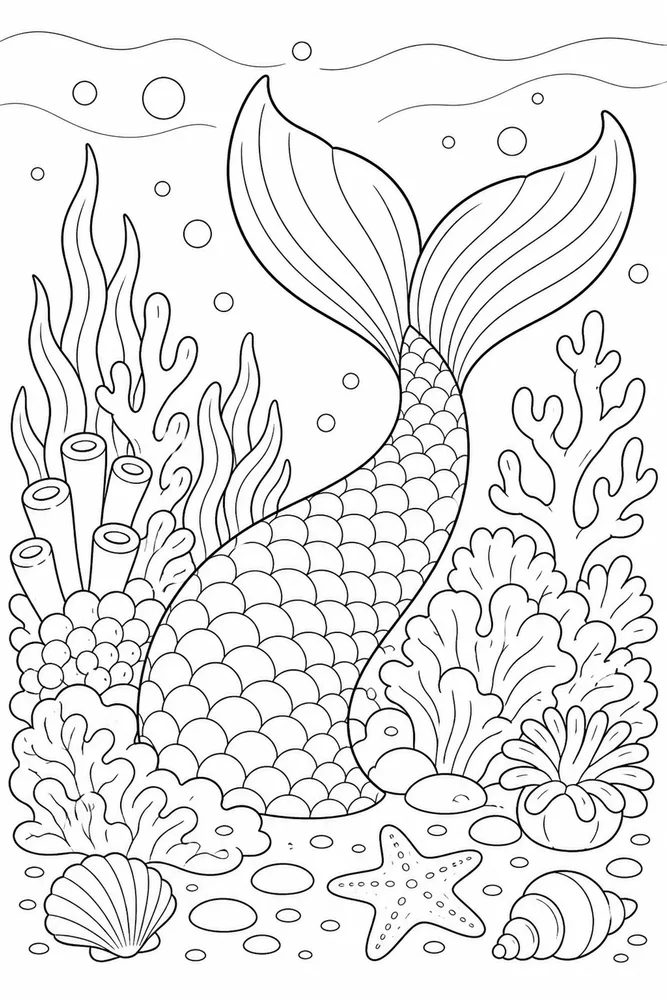 Mermaid Tail Tail In Reef coloring page