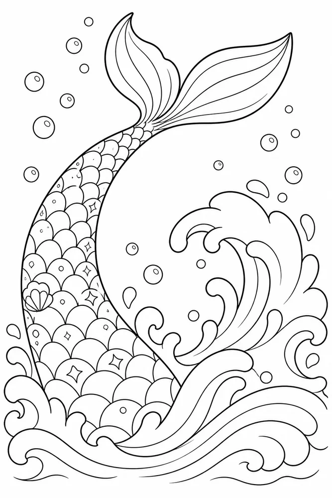 Mermaid Tail Tail Wave coloring page