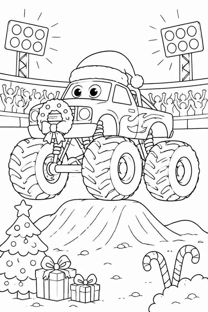 Christmas Monster Truck Coloring Pages preview: Christmas Monster Truck Christmas Monster Truck Arena Lights coloring page