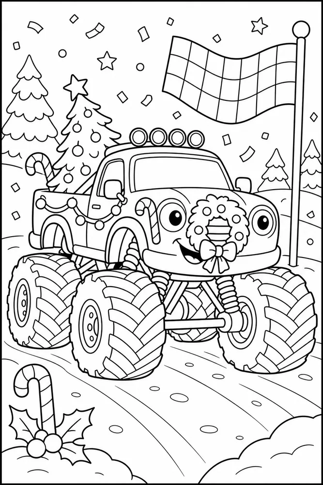 Christmas Monster Truck Christmas Monster Truck Finish Flag coloring page
