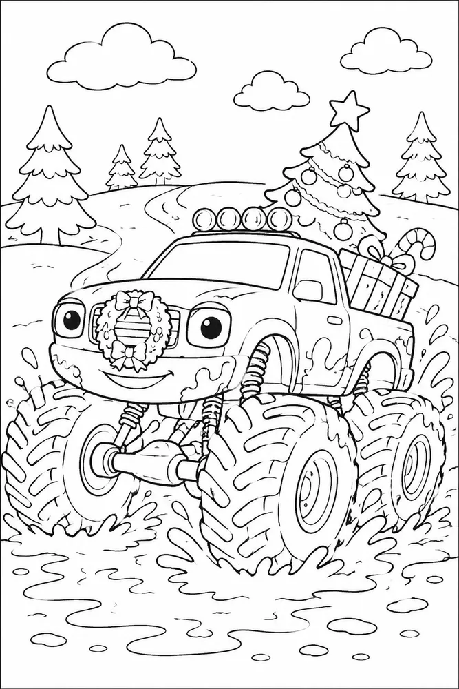 Christmas Monster Truck Christmas Monster Truck Muddy Track coloring page