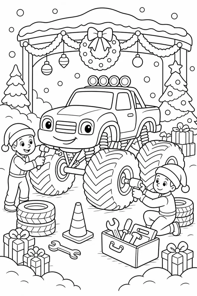Christmas Monster Truck Christmas Monster Truck Pit Stop coloring page
