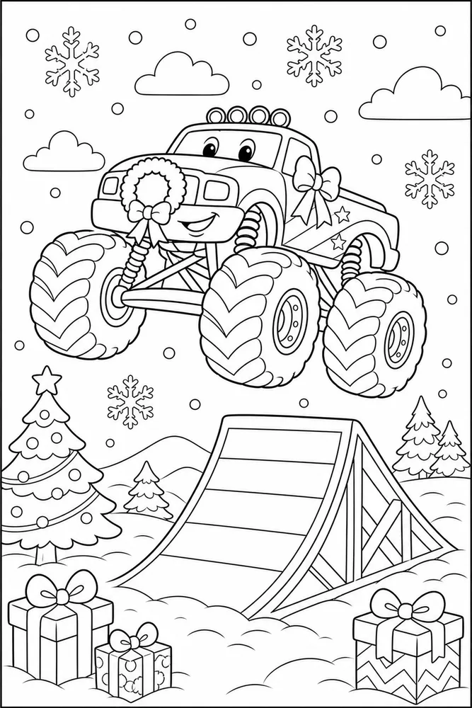 Christmas Monster Truck Christmas Monster Truck Ramp Jump coloring page