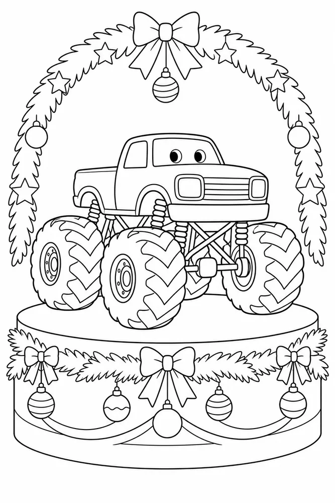 Christmas Monster Truck Christmas Monster Truck Showcase Platform coloring page