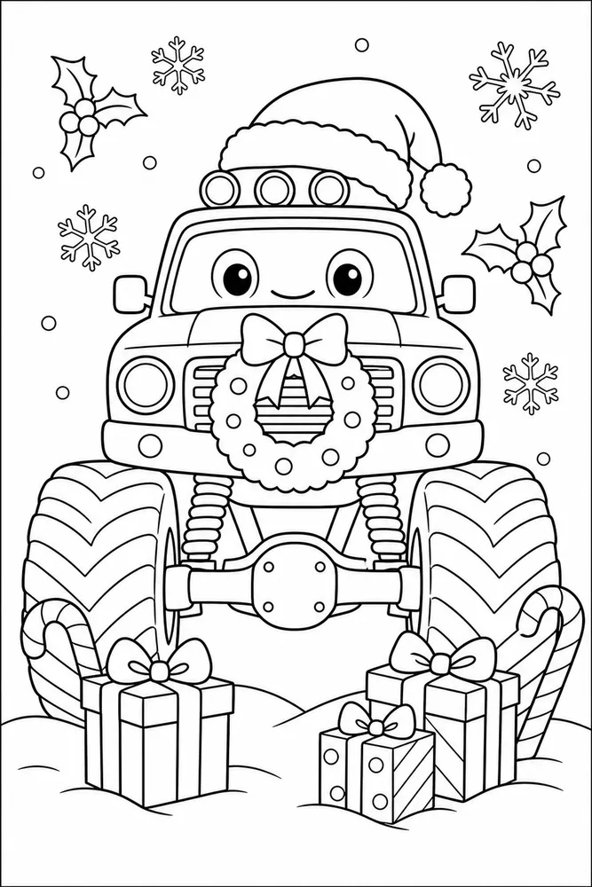 Christmas Monster Truck Christmas Monster Truck Simple Front View coloring page
