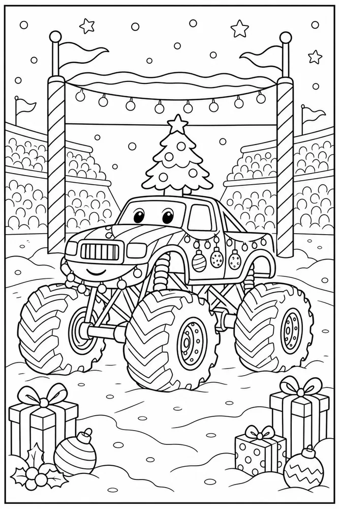 Christmas Monster Truck Christmas Monster Truck Stadium Start Line coloring page