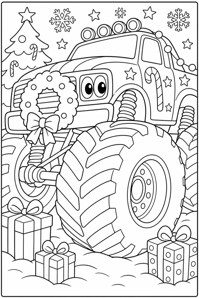 Christmas Monster Truck Christmas Monster Truck Tire Close Up coloring page
