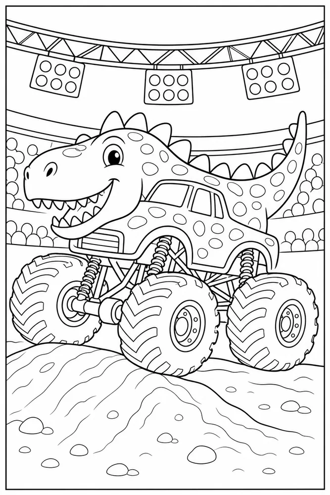 Dinosaur Monster Truck Dinosaur Monster Truck Arena Lights coloring page